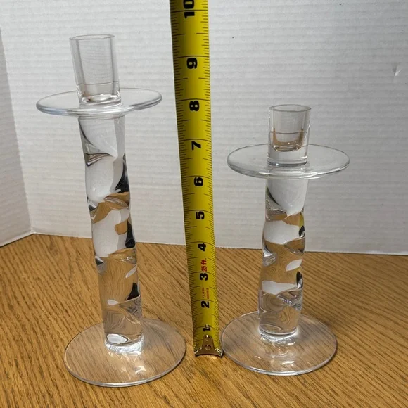 ORREFORS SWEDEN Crystal Clear Glass Candle Holders RARE Twist Design 9.5" - 7.5" - Picture 2 of 11